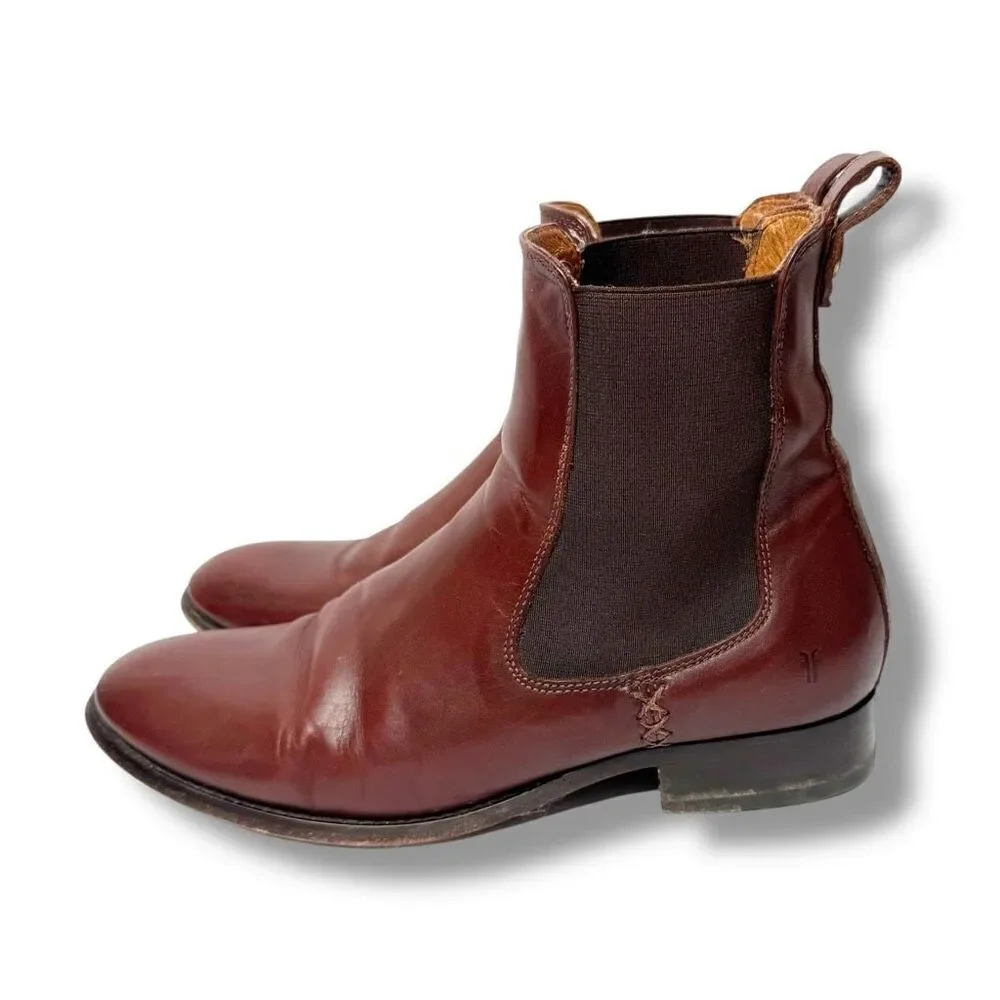 Frye Melissa Cognac Leather Almond Toe Ankle Chelsea Boots Women's Size 9 B